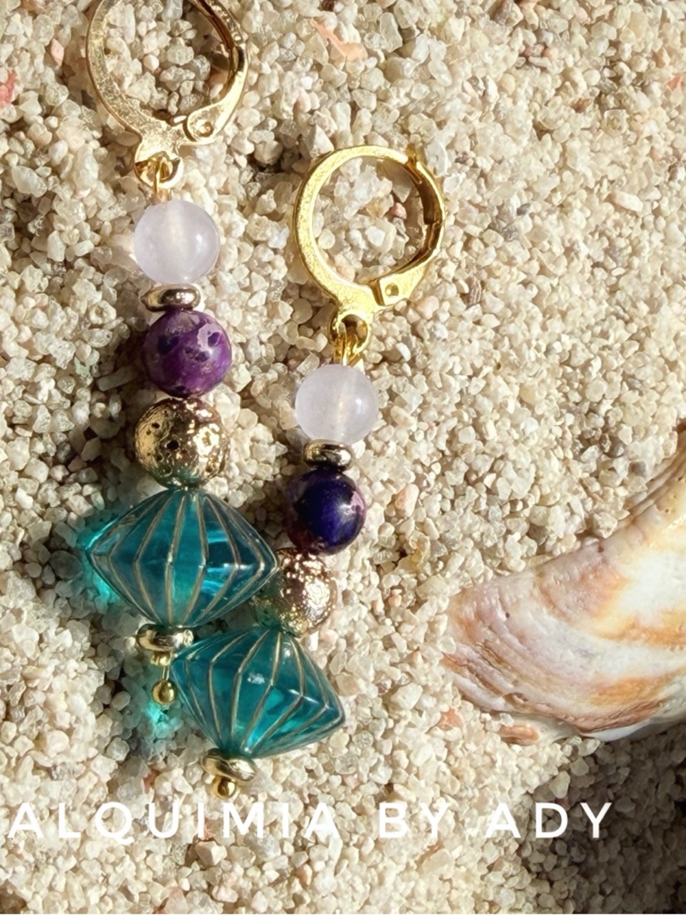 Jade and turquoise Gold & Teal Beaded Drop Earrings